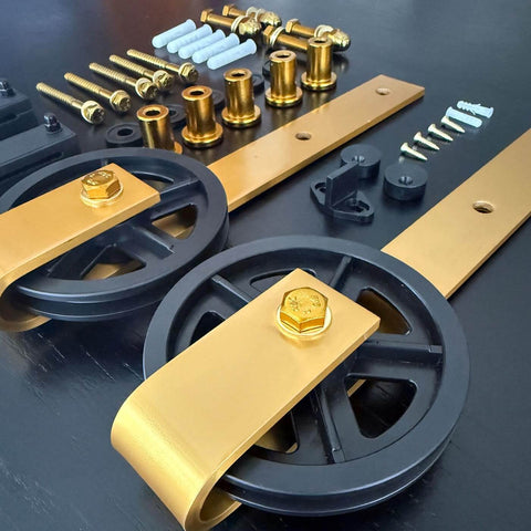 Gold Barn Door Hardware Kit With 78 Inch Track For Sliding Barn Door Big Wheel Industrial Hangers, Adjustable Length