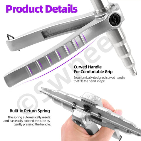 Essential 7 Piece Copper Pipe Tube Expander Tool Kit With 1/4 To 3/4 Inch Swaging Drill Bits ergonomic curved handle for comfort grip.