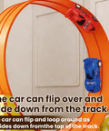 Totally Flexible 15 Foot Race Track Set for Kids 3 Plus bendable car loop with red and blue diecast cars in action.