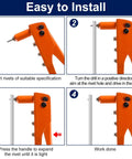 Installation guide showing steps to use rivet tool with 50 Piece Aluminum Blind Rivets Set One Eighth Inch By Three Quarter Inch Domed Head Long Split Rivets With Steel Mandrels For Metal Furniture Automotive Silver.