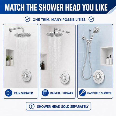 Chrome Shower Faucet Trim Kit Compatible With Moen Chateau Standard Valve Fits 1220 And 1225 Cartridges Easy Hot Cold Markings For Quick Install, chrome trim with round escutcheon and shower options