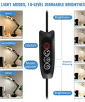 Pro Grade Two In One Magnifying Glass With Light And Stand For Repair And Reading showing brightness and color mode controls.