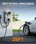 Level 2 EV Charger 50 Amp Hardwired With 48 Miles Per Hour Wicked Fast Charging, WiFi App Control, 25 Foot Cable shown charging car