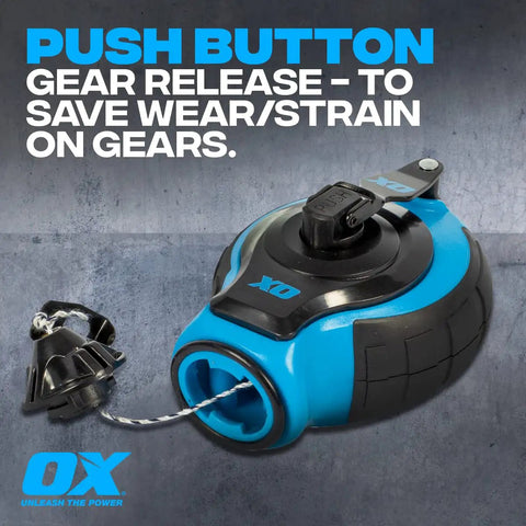 Chalk Line Kit With 100 Ft Thick Line Curved Hook 6 To 1 Gear Ratio Metal Handle Easy Top Load Ergonomic Shape And Rubber Grips