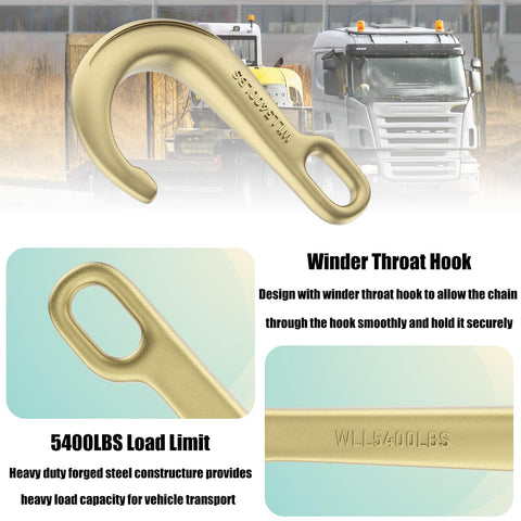 Two Pack 8 Inch Beefy Heavy Duty Tow J Hooks Set Grade 70 Forged Steel Yellow Zinc Plated Clevis J Hooks For Transport Chains 5400 Lbs Capacity Heavy Load Reliable Towing Hooks