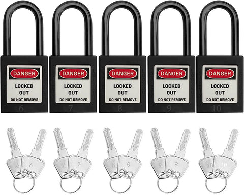 Five locks labeled 6-10 with keys, Keyed Differently Lockout Tagout Padlock Set For OSHA LOTO Safety, Reusable Aluminum Core Locks