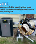 PalpitateC 2-inch PVC heater flange connector on pool heater (close-up view).