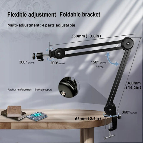 High Def Digital Microscope For Electronics Repair With 48MP 4K Imaging 1080P HDMI USB C Output 150X Zoom C Mount Lens Foldable Stand LED Ring Light Soldering Microscope For Precision PCB Work, foldable adjustable arm clamp