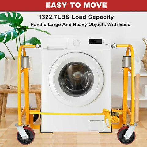 Heavy Duty Manual Furniture Mover Tool Set And Rugged Moving Dollies With Solid 1300 Lb Load Capacity Plus 12 Inch Lift Height for moving a washing machine.
