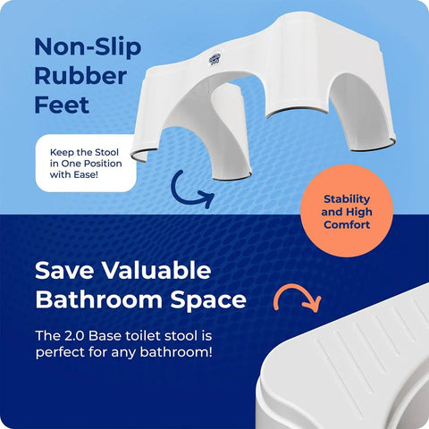 Toilet Stool 2.0 Base 7 Inch White for Natural Elimination with non-slip rubber feet, ideal for bathroom, supports 350 pounds.