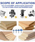 Scope of application for Top Shelf Four Piece Rabbet Router Bit Set With One Quarter Inch Shank, cutting MDF and wood.