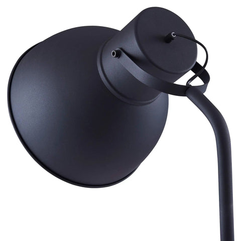 Close-up of tall matte black modern floor lamp with adjustable shade for living room and office 71-inch standing light