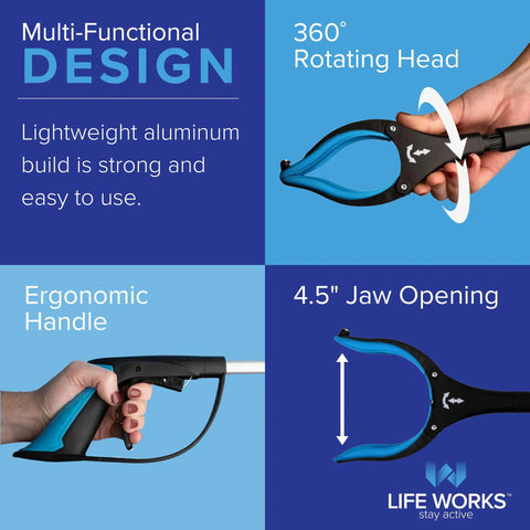 Long Reach Grabber Tool With 360 Degree Rotating Head And Lightweight 36 Inch Foldable Arm, Ergonomic Grip, 4.5 Inch Wide Jaw, Handy Mobility Aid For Seniors And Limited Mobility, Portable Picker Upper For Home And Everyday Tasks