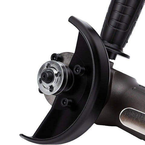 Close-up of Pneumatic Air Angle Grinder 110 Millimeter, safety shield, designed for precision cutting of steel and wood.