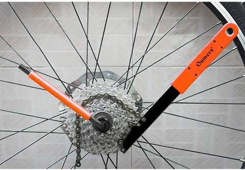 Bike Cassette Removal Tool Kit with Chain Whip and Auxiliary Wrench for Sprockets Freewheel Remover and Lock Ring Extractor installed