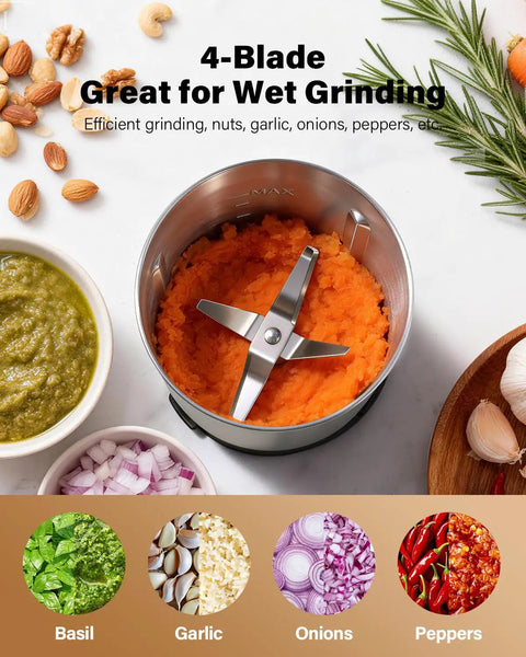 Fast Electric Coffee And Spice Grinder For Beans, Herbs, And Seeds With 2 Removable Stainless Steel Bowls, Grinds Fresh In 15 Seconds, Dishwasher Safe Bowls, Easy Clean, Push Button Power, Black