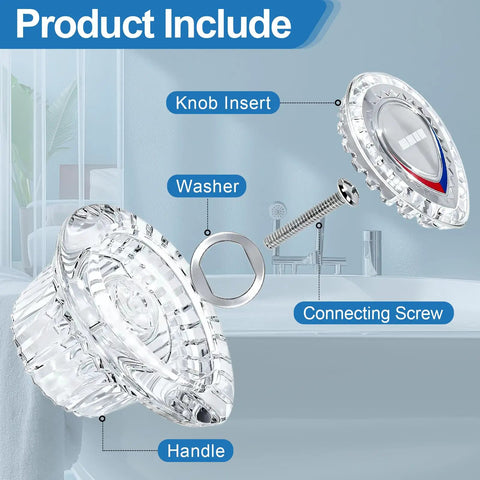 Shower Knob Replacement Kit For Chateau Trim components including handle, knob insert, washer, and connecting screw in chrome.