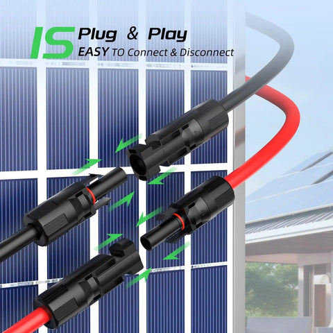 Two 30 Ft 10 AWG Solar Panel Extension Cables with Waterproof Male and Female Connectors for RVs and Photovoltaic Systems