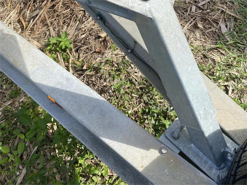 Bow rest catcher assembly for boat trailer; hot-dip galvanized steel frame with rubber-covered post, adjustable.