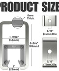 Channel Trolley Track Bracket Set dimensions showing 1-5/8 inch size, chrome plated, with 6mm thickness and hole diameters.