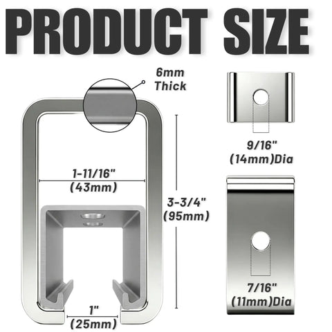 Channel Trolley Track Bracket Set dimensions showing 1-5/8 inch size, chrome plated, with 6mm thickness and hole diameters.