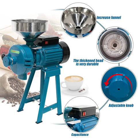 Heavy Duty Electric Wet And Dry Grain Mill Grinder 3000W High Power Milling Machine 110V with funnel and adjustable knob