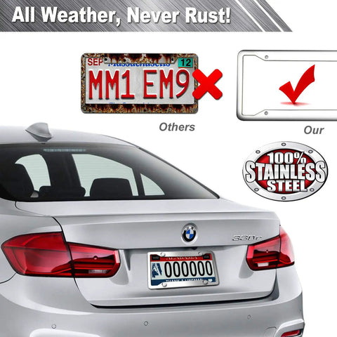Heavy Duty Stainless Steel License Plate Frames With Mirror Polished Silver Finish Car Tag Covers Front And Rear 4 Hole 2 Pack