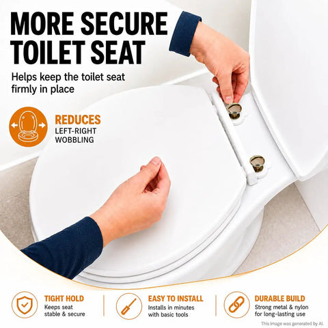 Hand tightening Tough As Nails Toilet Seat Bolts And Nuts Kit for secure installation on a white toilet seat.