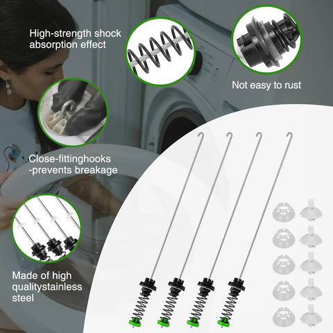 Washer Suspension Rod Kit W11130362 With Upgraded Design And Heavy Duty High Strength Springs For Stable Performance Fits Whirlpool Maytag Kenmore Front Load And Top Load Washers, stainless steel rods