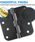 Close-up of Three Pack Matte Black Four Inch Radius Door Hinges Five Eighths Inch Heavy Duty Residential Door Hardware With Twenty Four Free Screws