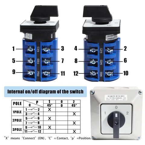 Three Phase Rotary Changeover Switch 690V 63A 12 Terminal Main Switch Box JYW29-63/3 D303 Universal Cam Conversion Switch 3 Position Heavy Duty Electrical Switch For Industrial Panels
