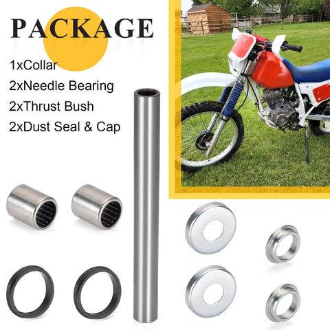 Honda Swing Arm Bearing Seal Kit For ATC200X 1983-1985 And XR200R 1981-1983 Replacement Seals And Bearings Set displayed with components.