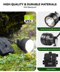 Long Range Coon Hunting Headlamp With 600 Lumens, Rechargeable, IPX5 Waterproof, shown on wet moss with sturdy ABS housing.