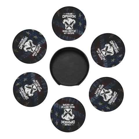 Leather Coasters Set With Holder, 6 Pcs Round Microfiber PU Leather Drink Coasters for Table Protection, American flag design.