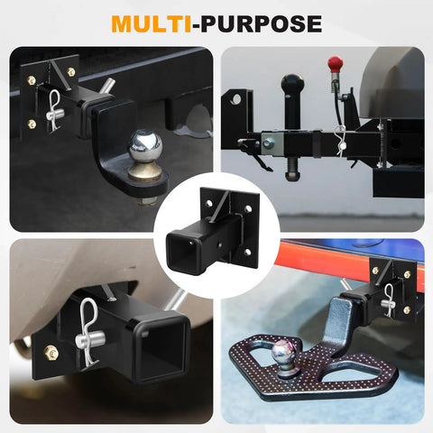 Multiple views of Bolt On Receiver Tube Adapter And Wall Mount Hitch With 2 Inch Opening For Universal Tow Extender And Bumper Receiver Plate 3 In 1 Heavy Duty Max Load 15000 Lbs Include Pin And Clip Great For Trailers Trucks And Garage Walls