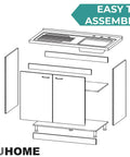 Exploded view of Utility Sink Base Cabinet With Integrated Stainless Steel Countertop Freestanding Cabinet With Double Doors And Built In Sink Heavy Duty Storage And Easy Cleanup With Ample Interior Shelf, showing assembly parts.