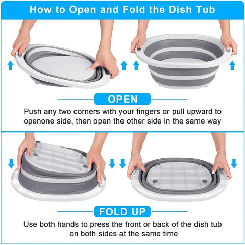 How to open and fold Collapsible Wash Basin 7.5L Dish Tub Sink Basin Folding Dish Pan With 2-In-1 Dish Pan And Cutting Board