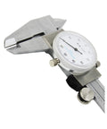 4-Way Imperial Dial Caliper 0-6 Inch Carbon Steel Built Tough Shock Proof with white dial and measurement jaws visible