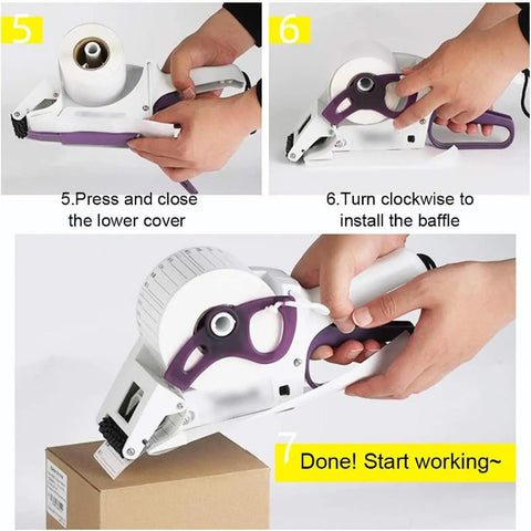 Portable Handheld Labeling Machine For Flat And Curved Surfaces Semi Auto Small Self Adhesive Sticker Gun showing setup steps for manual use.
