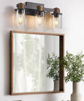 Cozy Farmhouse Vanity Light Fixture 3 Light Wall Sconce Over Mirror With E26 Base Rustic Vintage Style Matte Black Metal Frame And Distressed Faux Wood Finish