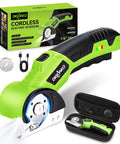Heavy Duty Cordless Electric Scissors With Led Light And Safety Lock, green, compact design, perfect for fabric and cardboard cutting.