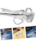 Heavy Duty Auto Body Sheet Metal Clamp Pliers With Wide Duckbill Jaw for welding, bending and pulling, secure locking mechanism.