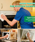 Cleanroom wipes 9x9 in, 300 pcs, cellulose/polyester blend, lint-free; shown cleaning oven, microwave, and range.