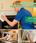 Person wiping kitchen appliances with Lint Free Cleanroom Wipes 9x9 Inches Pack of 150 Cellulose Polyester Blend Grade B 56GSM.