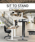 Vivo Black Height Adjustable Standing Desk 71x30 Inch Electric Sit Stand Workstation with dual button controller in modern office setting.