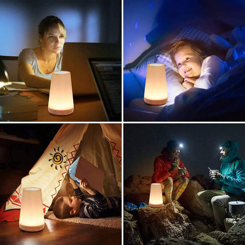 Touch Lamp With 5 Level Dimmable Warm White Light And 13 Color Changing RGB Multicolor Nightstand Light in various settings