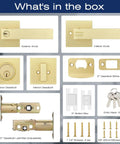 Two Pack Door Handleset With Single Cylinder Deadbolt Satin Brass Finish Reversible For Right Or Left Handed Doors package contents