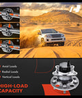 Two Rear Wheel Bearing And Hub Assembly With ABS For Toyota Highlander 2004 To 2007 FWD And Lexus RX330 2004 To 2006 RX350 2007 To 2009 RX400h 2006 To 2008 5 Lug 2 Pack With Heavy Duty Load Capacity And Vehicle Specific Fit shown with high-load capacity features.
