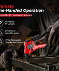 No Brainer One Hand Pop Rivet Gun With Quick Swap Nosepiece And Lockdown Storage Built For Rough Auto Fabrication And Sheet Metal Repair That Seriously Saves Your Wrists, shown in red with a close-up grip.
