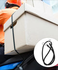 Close-up of One Meter Motorcycle Luggage Strap Bungee Cord With Carabiner Hooks securing a box on a motorcycle